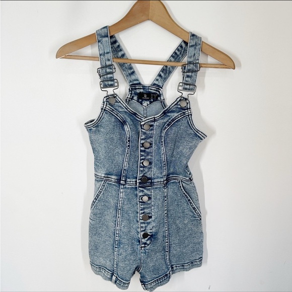 Volcom Denim Acid Wash Liberator Two Jean Romper Medium Shortalls - Picture 2 of 4